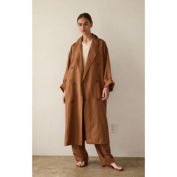 Jamie Haller The Linen Baggy Trench Coat Camel Oversized Small Petite Tan - Picture 3 of 13
